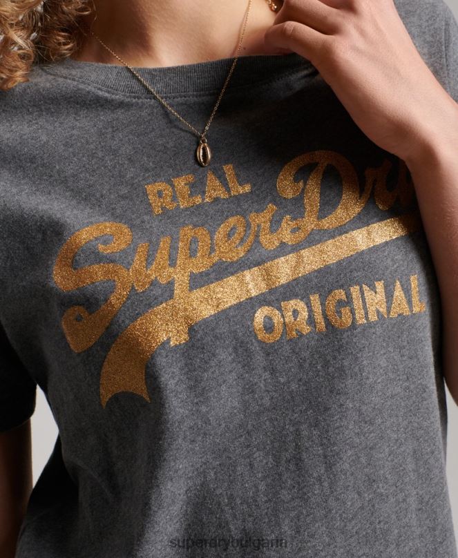Superdry облекло N00H2249 сиво Жени ретро тениска с лого от органичен памук