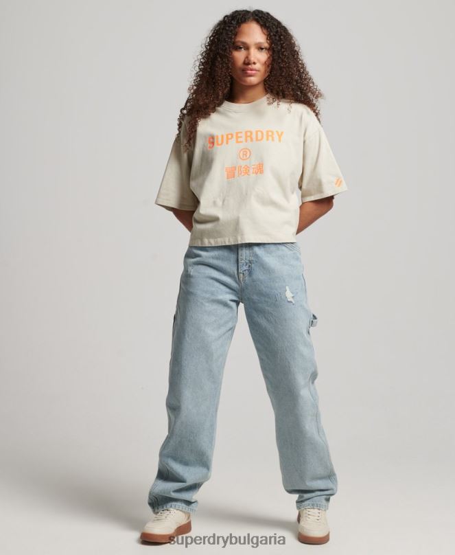 Superdry облекло N00H2259 бежово Жени спортна тениска от органичен памук