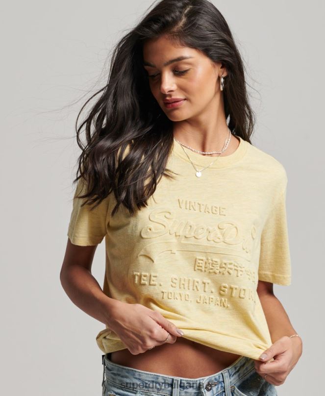 Superdry облекло N00H2279 жълто Жени ретро релефна тениска с лого