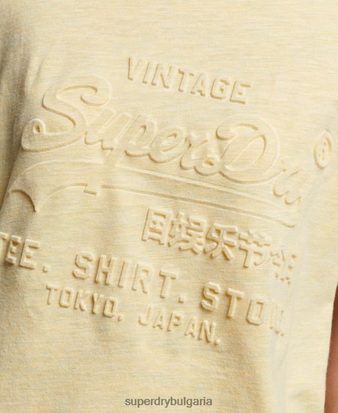 Superdry облекло N00H2279 жълто Жени ретро релефна тениска с лого