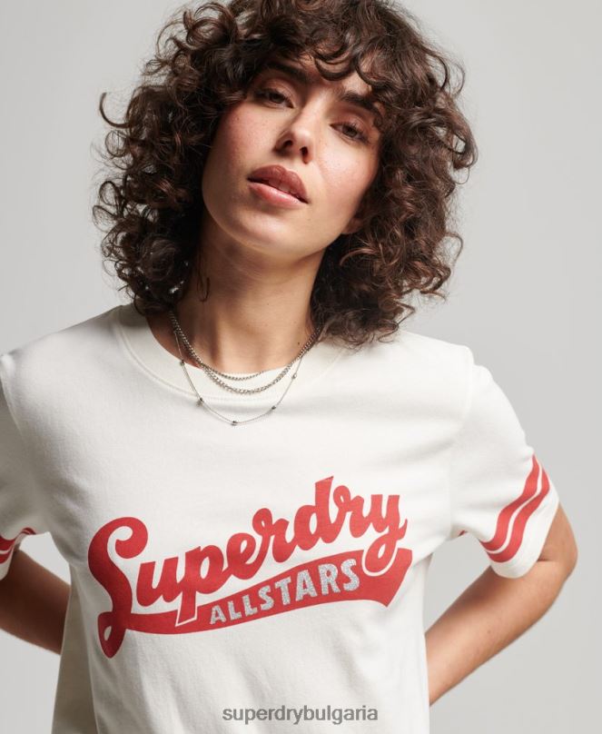 Superdry облекло N00H2291 бяло Жени колегиална тениска с реколта от органичен памук