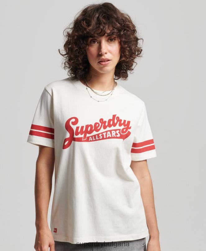 Superdry облекло N00H2291 бяло Жени колегиална тениска с реколта от органичен памук