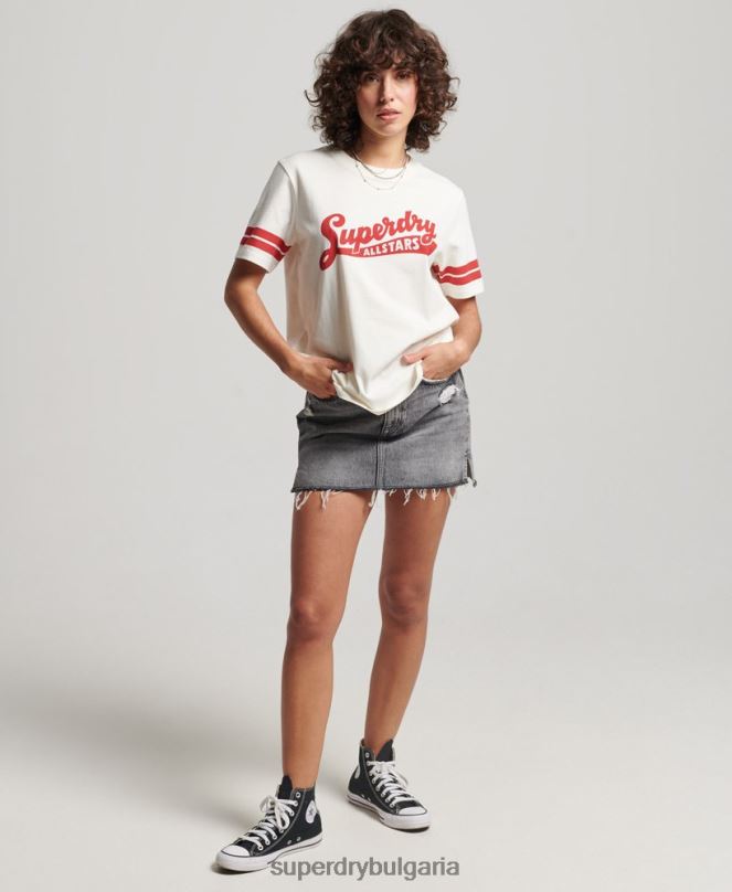 Superdry облекло N00H2291 бяло Жени колегиална тениска с реколта от органичен памук