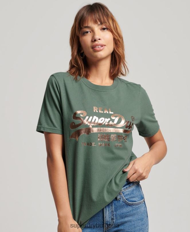 Superdry облекло N00H2292 зелено Жени тениска с ретро лого