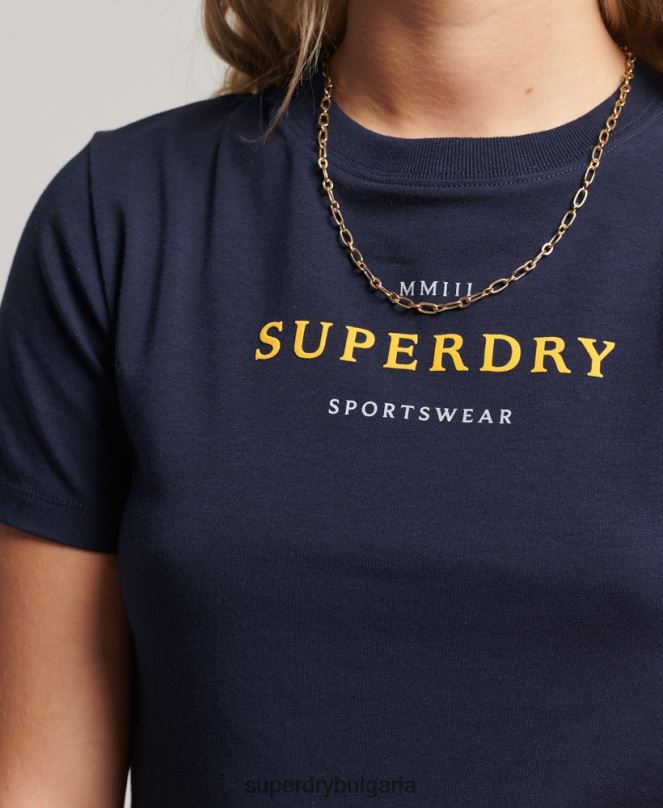 Superdry облекло N00H2296 военноморски флот Жени графична малка тениска