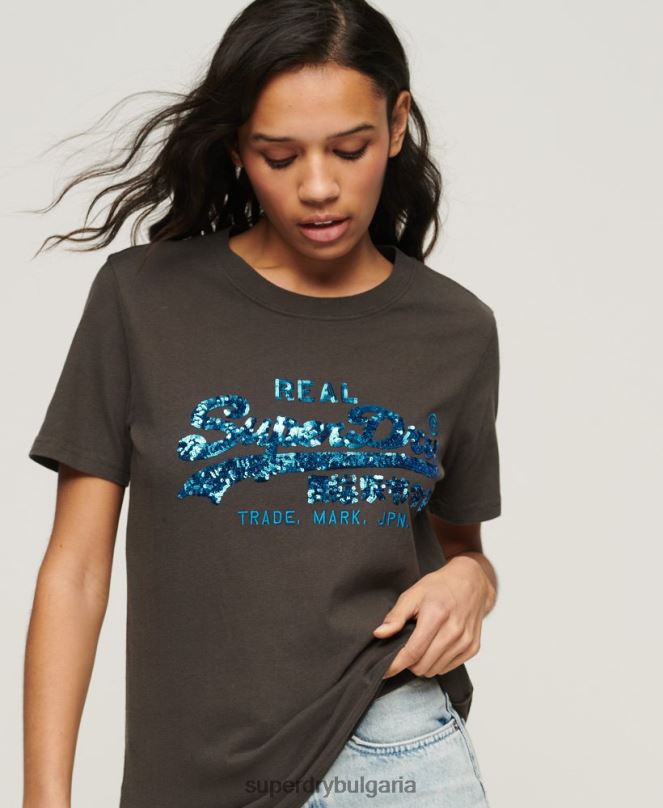 Superdry облекло N00H2297 тъмно сив Жени тениска с ретро лого