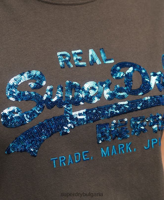 Superdry облекло N00H2297 тъмно сив Жени тениска с ретро лого