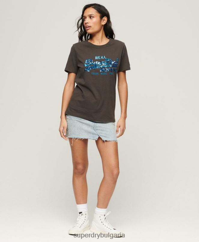 Superdry облекло N00H2297 тъмно сив Жени тениска с ретро лого