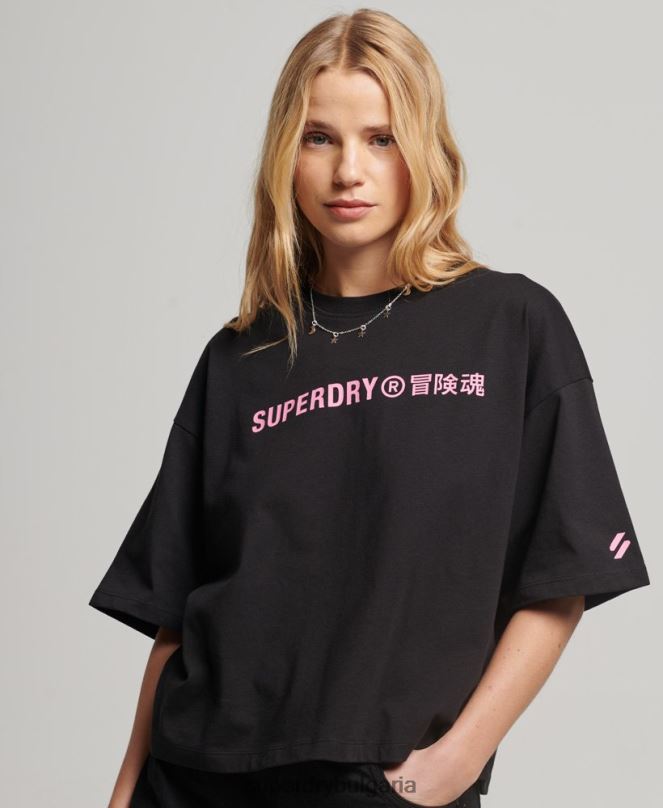Superdry облекло N00H2310 черен Жени спортна тениска от органичен памук