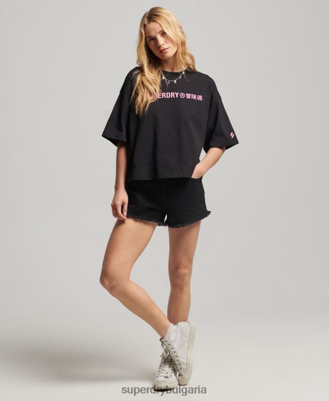 Superdry облекло N00H2310 черен Жени спортна тениска от органичен памук