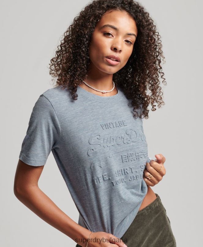 Superdry облекло N00H2612 светло синьо Жени ретро релефна тениска с лого