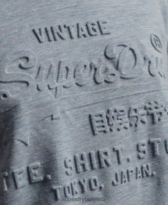 Superdry облекло N00H2612 светло синьо Жени ретро релефна тениска с лого