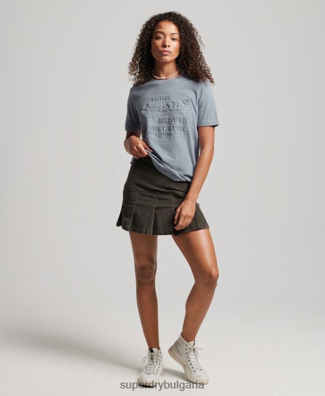 Superdry облекло N00H2612 светло синьо Жени ретро релефна тениска с лого