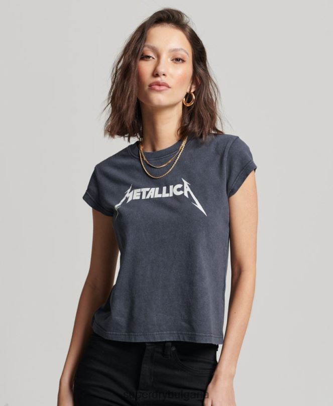 Superdry облекло N00H2613 черен Жени тениска с капачка и ръкав на metallica