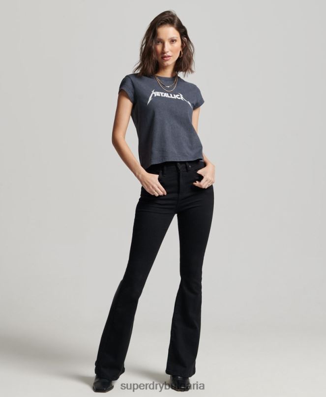 Superdry облекло N00H2613 черен Жени тениска с капачка и ръкав на metallica