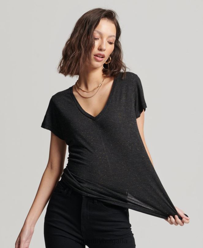 Superdry облекло N00H2615 черен Жени тениска с v-образно деколте