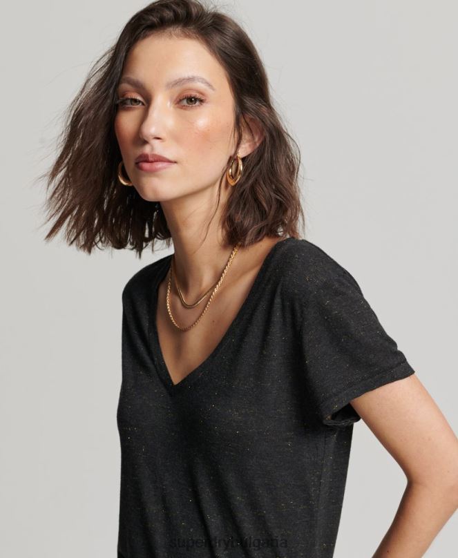 Superdry облекло N00H2615 черен Жени тениска с v-образно деколте