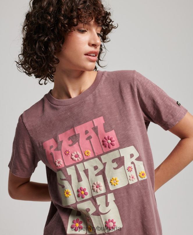 Superdry облекло N00H2618 лилаво Жени супердържавна тениска с цветя