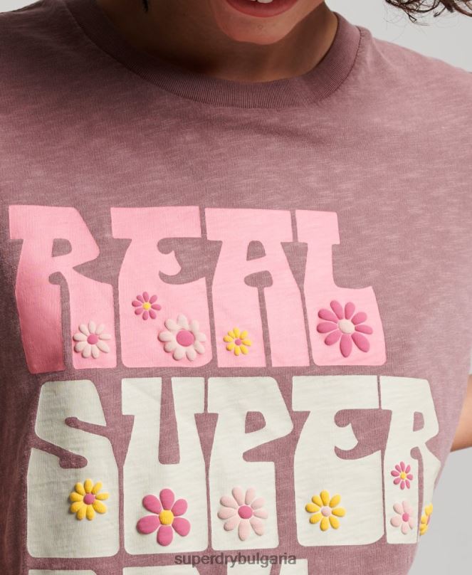 Superdry облекло N00H2618 лилаво Жени супердържавна тениска с цветя