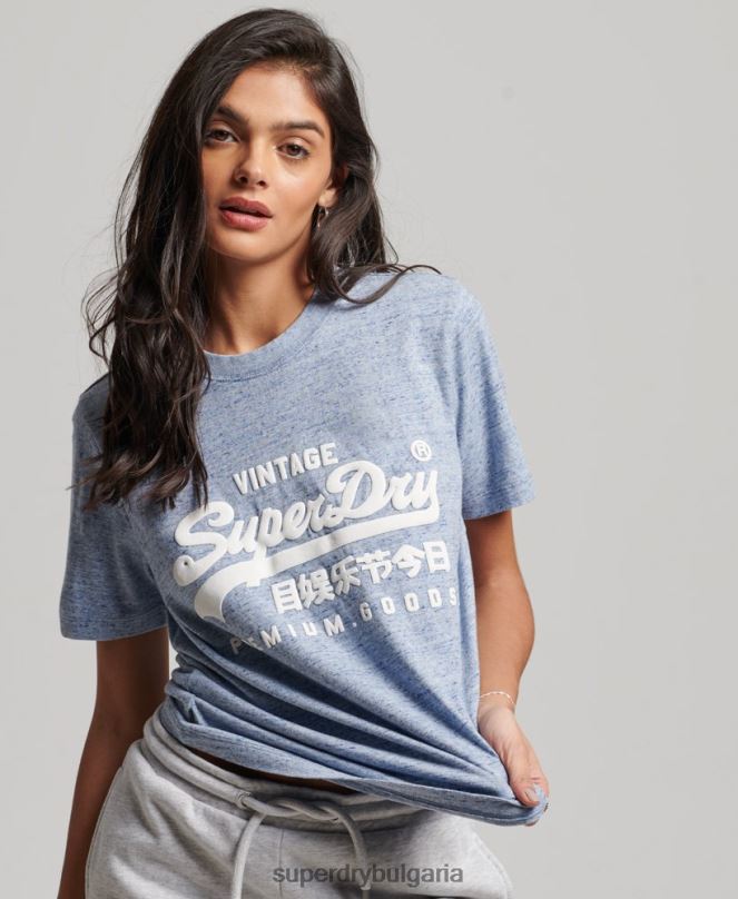 Superdry облекло N00H2619 син Жени ретро тениска с лого от органичен памук