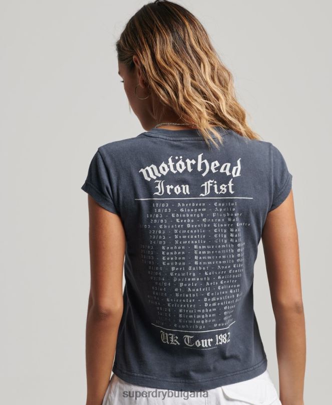 Superdry облекло N00H2620 черен Жени тениска с лента с капачка на motorhead