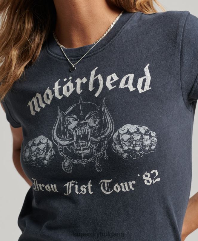 Superdry облекло N00H2620 черен Жени тениска с лента с капачка на motorhead