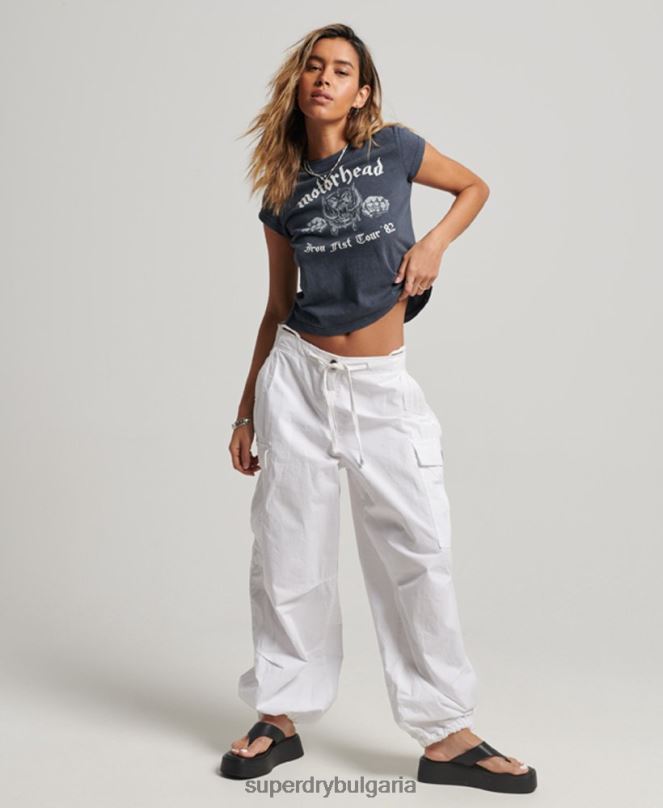 Superdry облекло N00H2620 черен Жени тениска с лента с капачка на motorhead