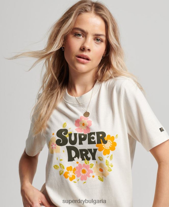 Superdry облекло N00H2621 бяло Жени ретро тениска с флорален сценарий