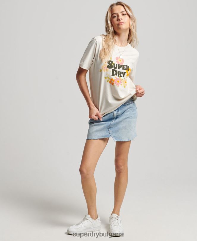 Superdry облекло N00H2621 бяло Жени ретро тениска с флорален сценарий
