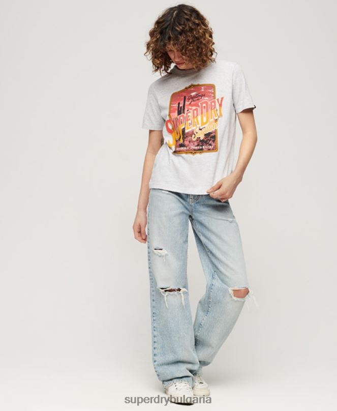 Superdry облекло N00H2622 сиво Жени сувенирна графична тениска за пътуване