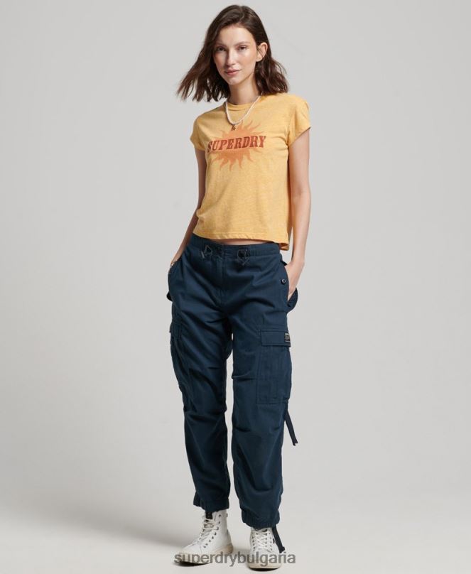 Superdry облекло N00H2623 жълто Жени ретро тениска от 70-те