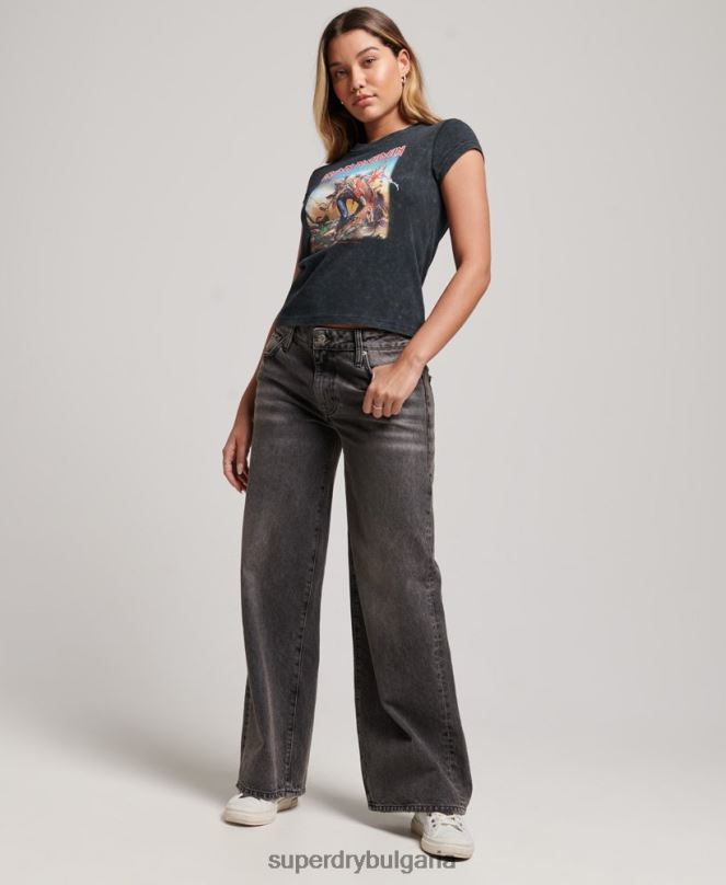 Superdry облекло N00H2628 черен Жени Iron Maiden тениска с лента с капачка и ръкав