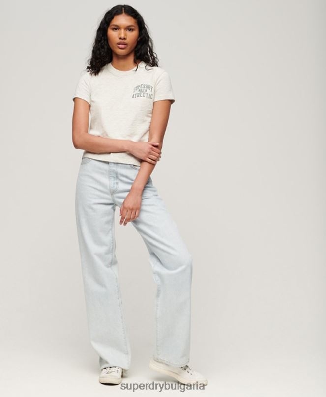 Superdry облекло N00H2629 бежово Жени атлетична тениска от 90-те
