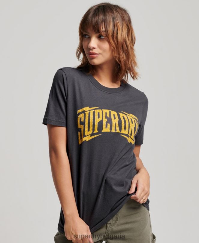 Superdry облекло N00H2630 тъмно сив Жени ретро украсена тениска