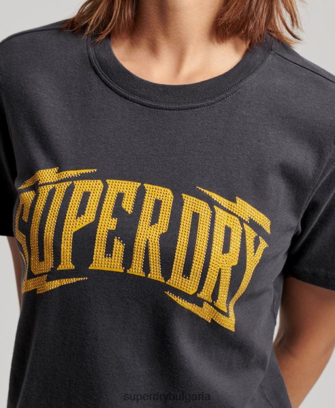 Superdry облекло N00H2630 тъмно сив Жени ретро украсена тениска