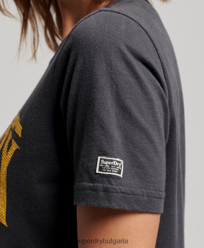 Superdry облекло N00H2630 тъмно сив Жени ретро украсена тениска