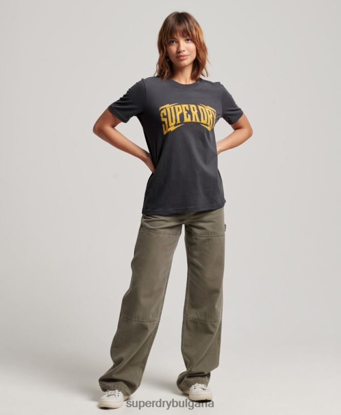 Superdry облекло N00H2630 тъмно сив Жени ретро украсена тениска
