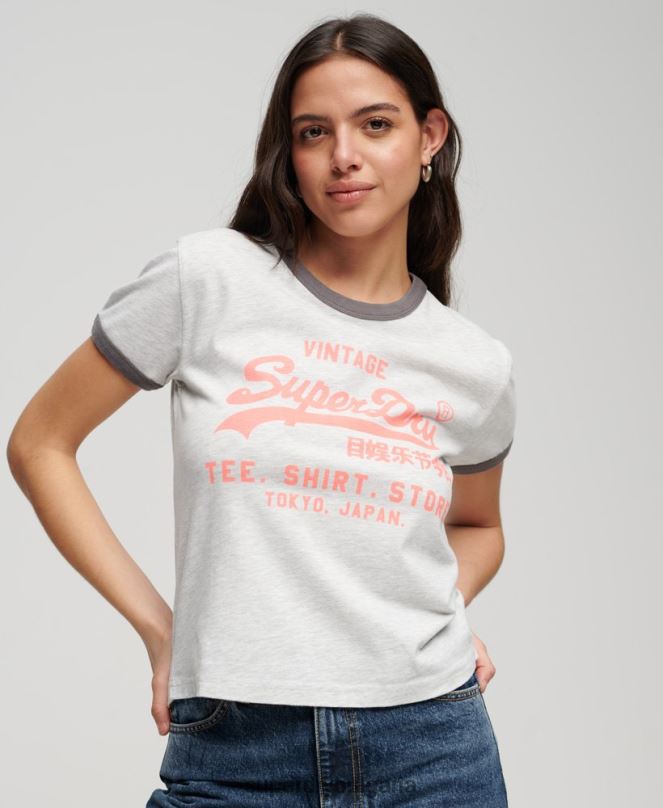 Superdry облекло N00H2632 светло сив Жени тениска с неоново винтидж лого