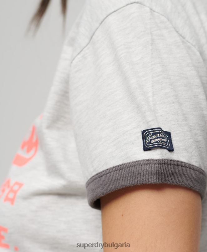 Superdry облекло N00H2632 светло сив Жени тениска с неоново винтидж лого