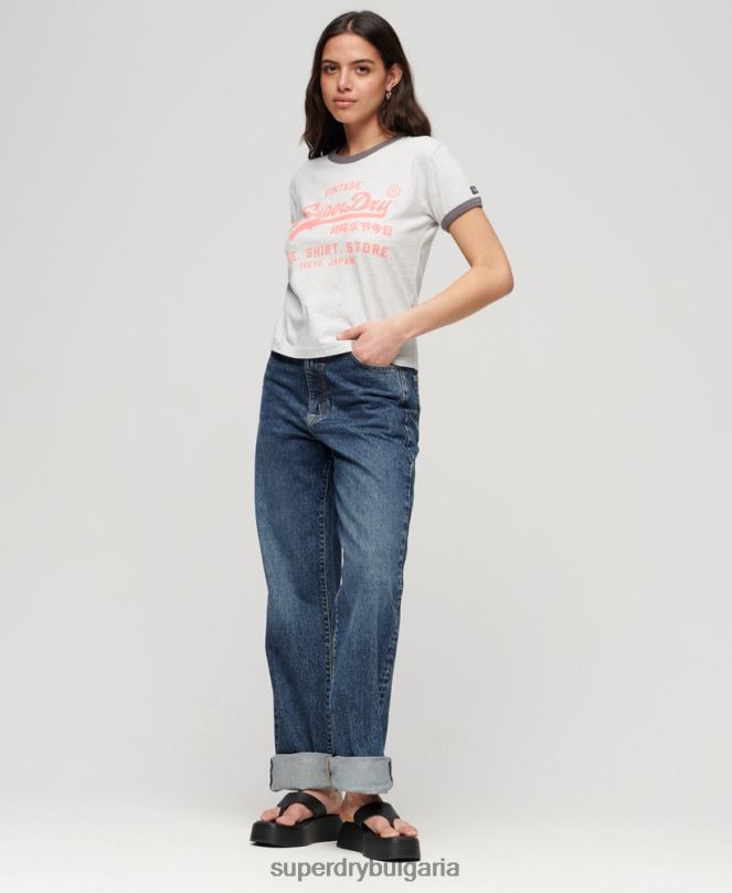 Superdry облекло N00H2632 светло сив Жени тениска с неоново винтидж лого