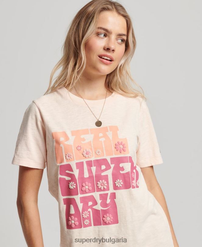 Superdry облекло N00H2633 розово Жени супердържавна тениска с цветя