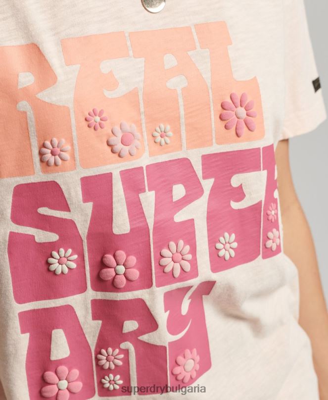 Superdry облекло N00H2633 розово Жени супердържавна тениска с цветя