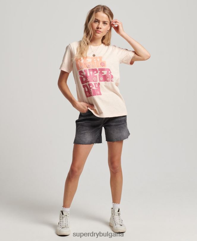 Superdry облекло N00H2633 розово Жени супердържавна тениска с цветя