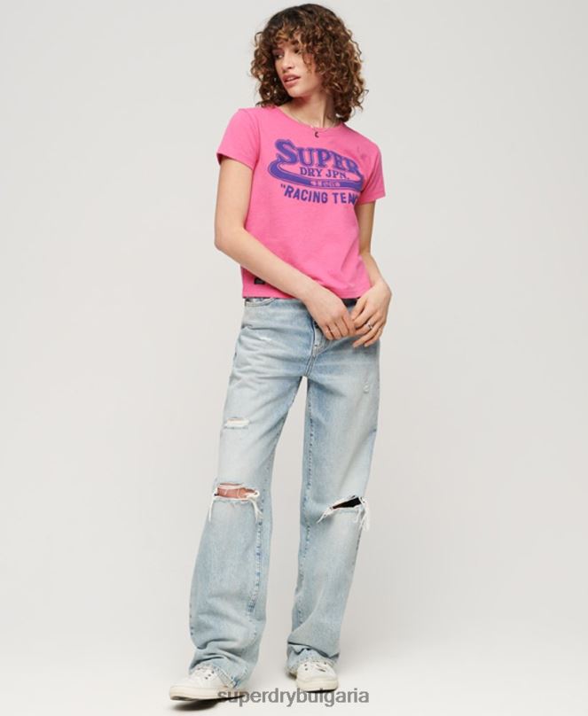 Superdry облекло N00H2636 розово Жени архивна неонова графична тениска
