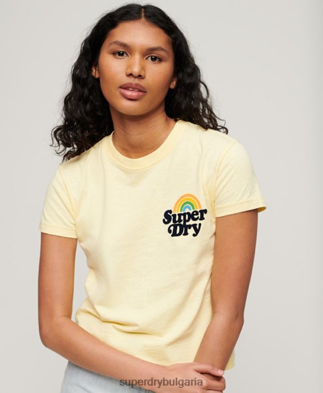 Superdry облекло N00H2637 жълто Жени тениска Rainbow 90s