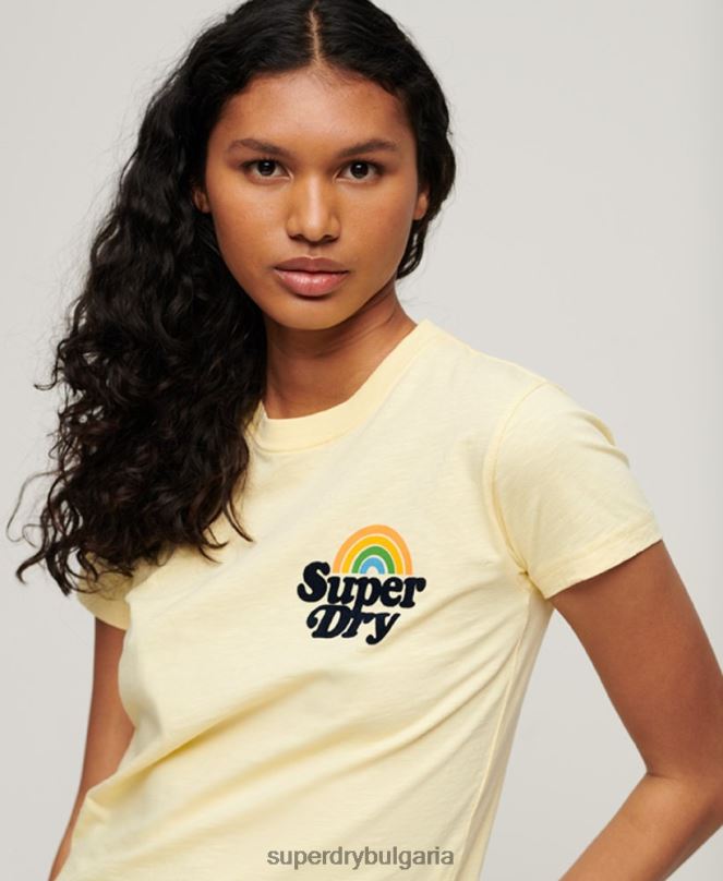 Superdry облекло N00H2637 жълто Жени тениска Rainbow 90s