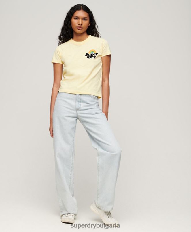 Superdry облекло N00H2637 жълто Жени тениска Rainbow 90s