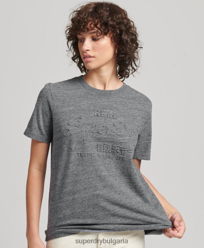 Superdry облекло N00H2640 светло синьо Жени ретро релефна тениска с лого
