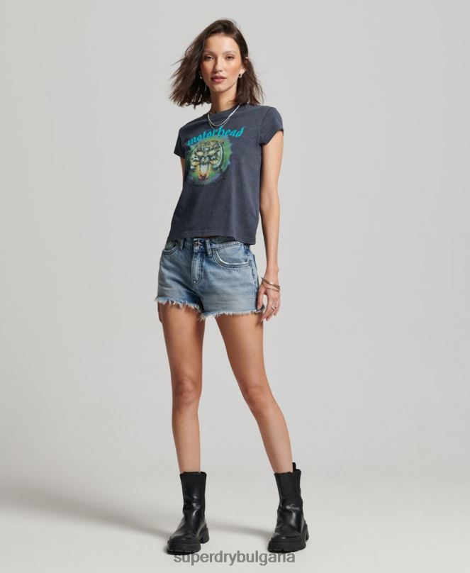 Superdry облекло N00H2642 черен Жени тениска с лента с капачка на motorhead