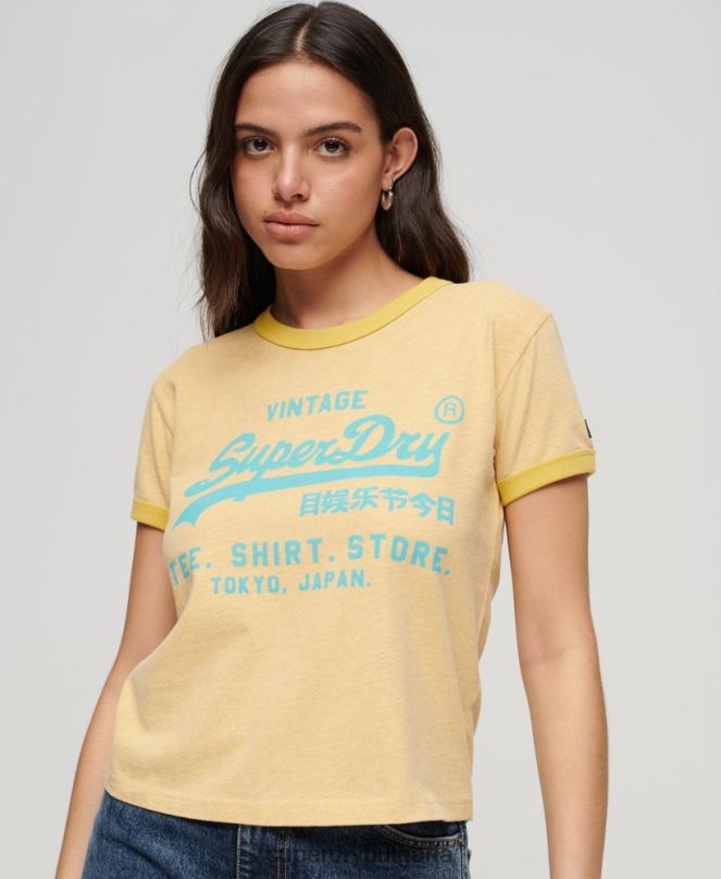 Superdry облекло N00H2643 жълто Жени тениска с неоново винтидж лого
